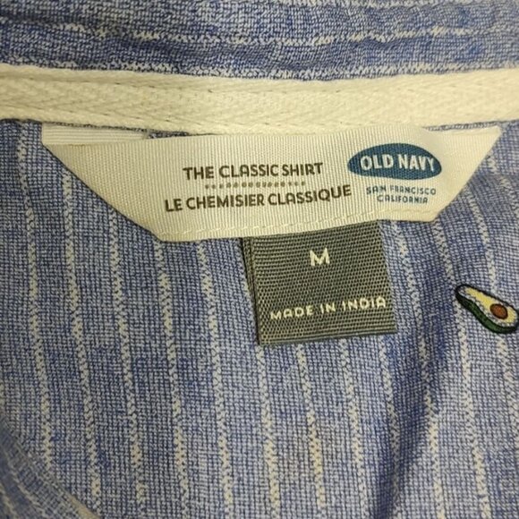 OLD NAVY  Button Up Shirt M The Classic  Blue Striped Avocado Pineapple - Picture 9 of 10